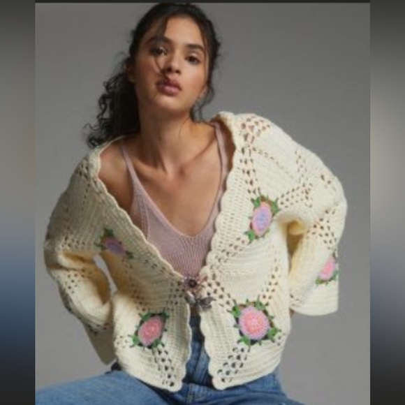 Anthropologie Sweaters - NWOT Anthropologie Floral Crochet Cardigan